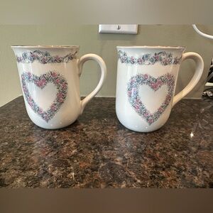 Otagiri Ceramic Heart Floral Mugs - Set of 2